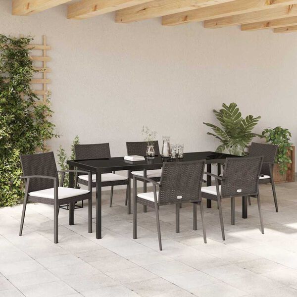 vidaXL Ensemble de salle &agrave; manger pour jardin 7 pcs Marron et Noir