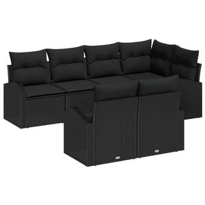vidaXL Ensemble de canap&eacute; de jardin avec coussin 7 pcs Noir polyrotin