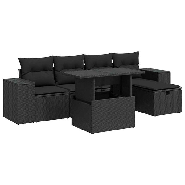vidaXL Salon de jardin 6 pcs avec coussins noir r&eacute;sine tress&eacute;e