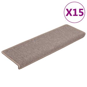 vidaXL Tapis d'escalier 15 pi&egrave;ces 65 x 21 x 4 cm Marron clair Bord rectangulaire