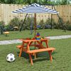 vidaXL Table de pique-nique pour 4 enfants avec parasol bois de sapin