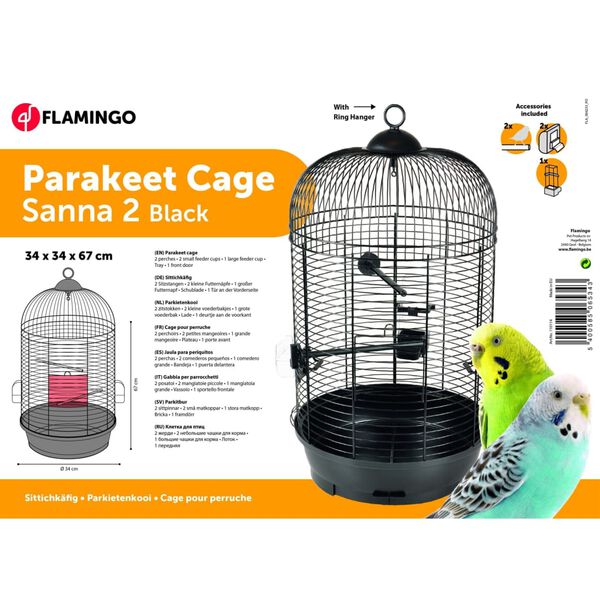FLAMINGO Cage &agrave; perruches Sanna 2 34x34x67 cm Noir