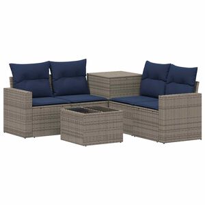vidaXL Ensemble de Canap&eacute;s 6 pc Gris et bleu marine