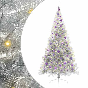 vidaXL Sapin de No&euml;l artificiel pr&eacute;-&eacute;clair&eacute; Argent 210 cm PET