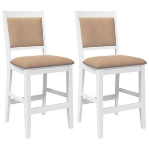 vidaXL Tabourets de bar avec coussins (lot de 2) en bois massif blanc et caoutchouc
