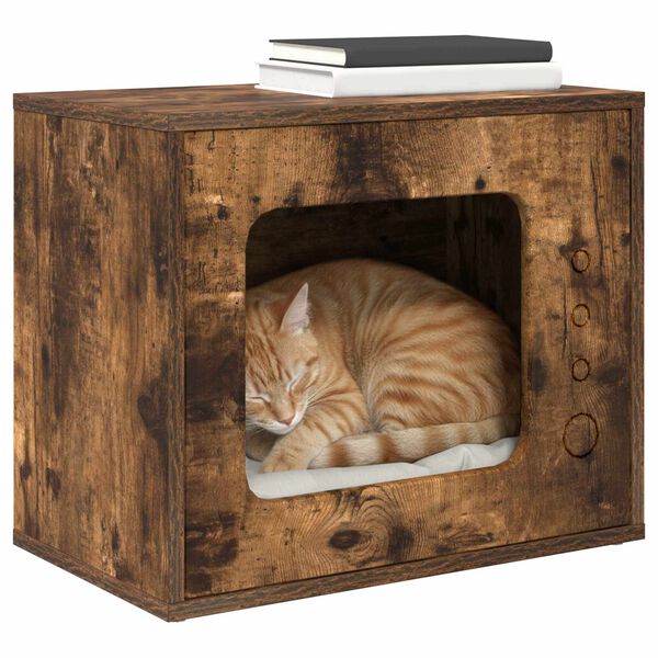 vidaXL Maison pour chat Ch&ecirc;ne fum&eacute; 51 x 30 x 42 cm Bois d'ing&eacute;nierie