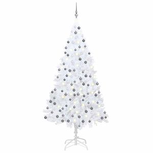 vidaXL Arbre de No&euml;l artificiel pr&eacute;-&eacute;clair&eacute; et boules blanc 210 cm PVC