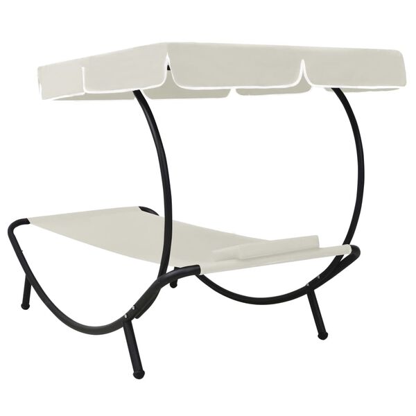 vidaXL Chaise longue de jardin avec auvent et oreiller Blanc cr&egrave;me