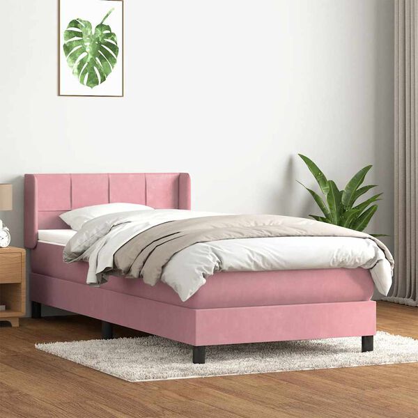 vidaXL Sommier &agrave; lattes de lit avec matelas rose 80x220 cm velours