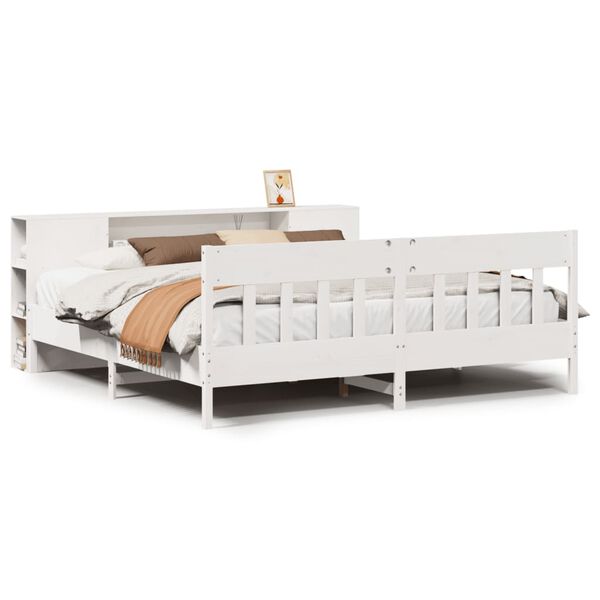 vidaXL Lit biblioth&egrave;que sans matelas blanc 200x200 cm bois pin massif
