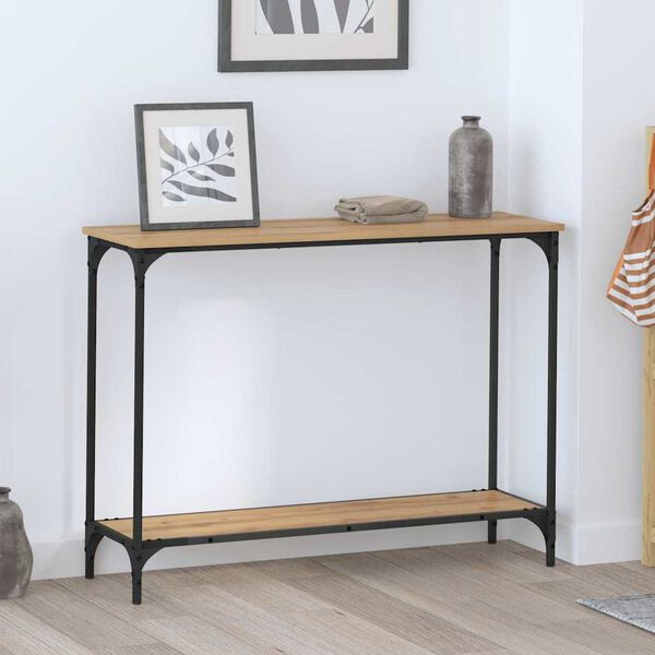 vidaXL Table console avec &eacute;tag&egrave;re ch&ecirc;ne artisanal 101 x 30.5 x 75 cm