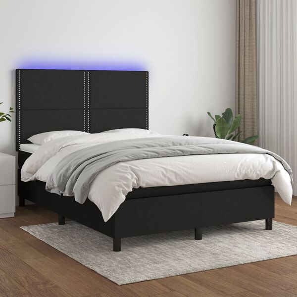 vidaXL Sommier &agrave; lattes de lit et matelas et LED Noir 140x200 cm Tissu