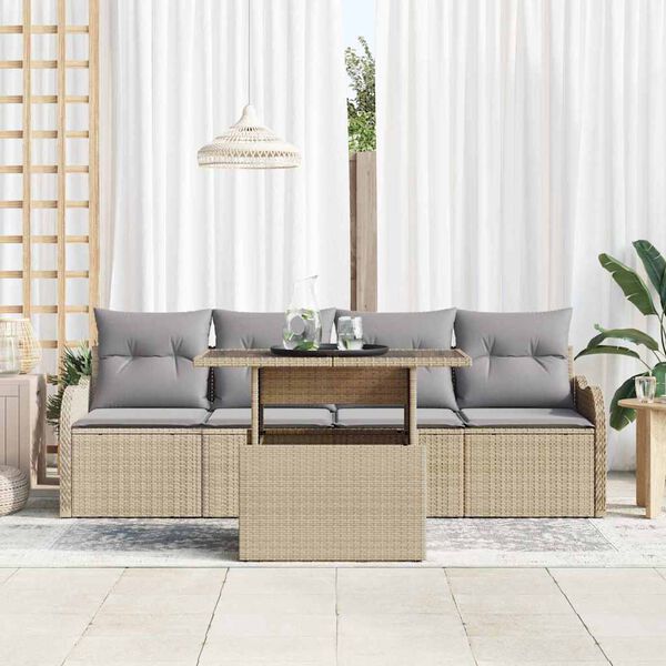 vidaXL Ensemble de canap&eacute; de jardin 5 pcs Beige Poly Rattan