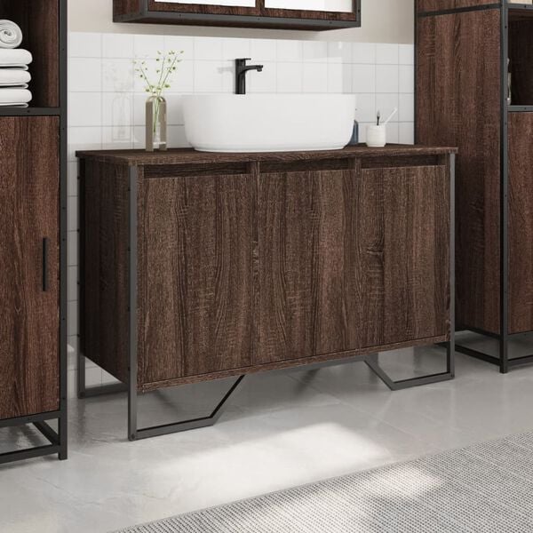 vidaXL Armoire lavabo de salle de bain ch&ecirc;ne marron 91x35x60 cm