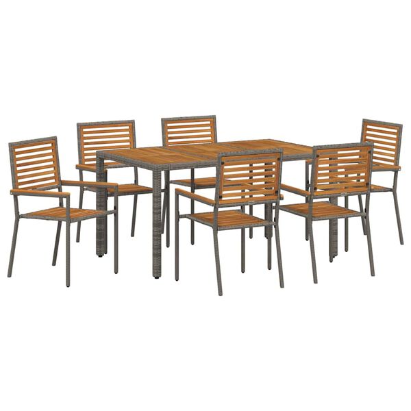 vidaXL Ensemble de salle &agrave; manger pour jardin 7 pcs Gris et marron