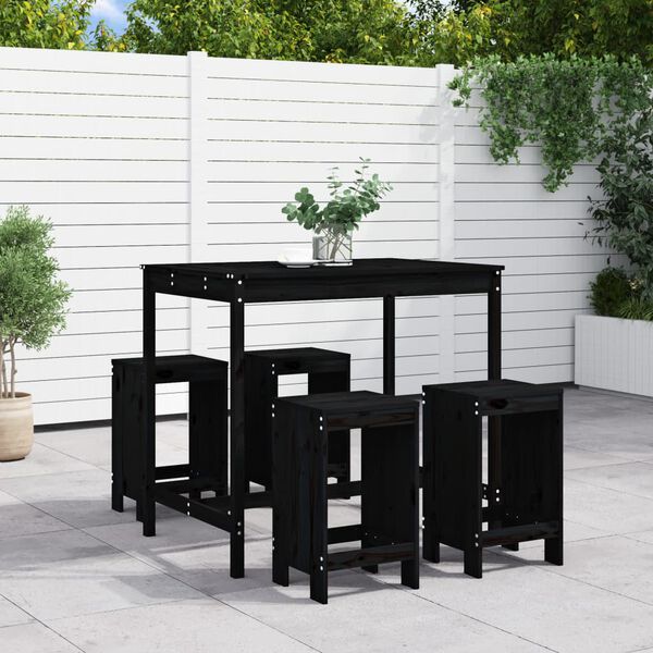 vidaXL Ensemble de bar de jardin 5 pcs noir bois de pin massif
