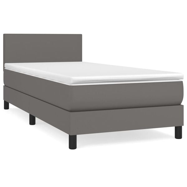 vidaXL Sommier &agrave; lattes de lit avec matelas Gris 90x200 cm Similicuir