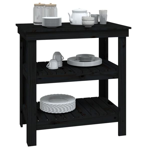 vidaXL Banc de travail Noir 78,5x50x80 cm Bois de pin massif