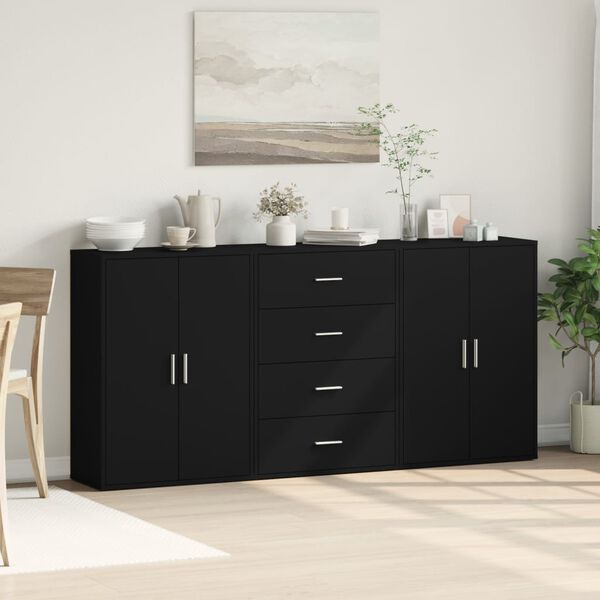 vidaXL Buffets 3 pcs noir 60x31x84 cm bois d'ingénierie
