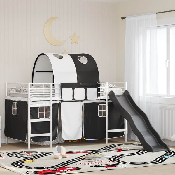 vidaXL Lit mezzanine pour enfants Blanc et Noir 99,5 x 200 cm M&eacute;tал