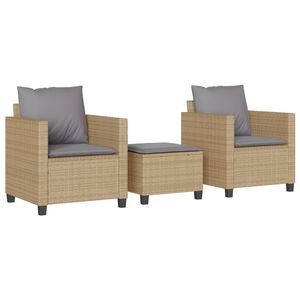 vidaXL Ensemble de bistro 3 pcs avec coussins beige r&eacute;sine tress&eacute;e