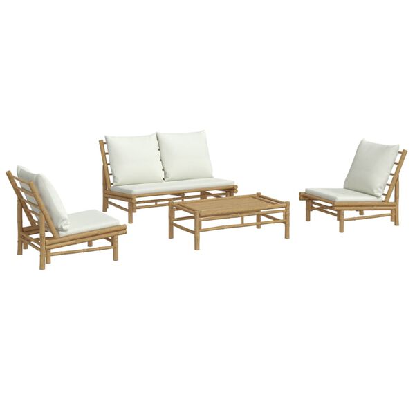 vidaXL Salon de jardin 4 pcs avec coussins blanc crème bambou