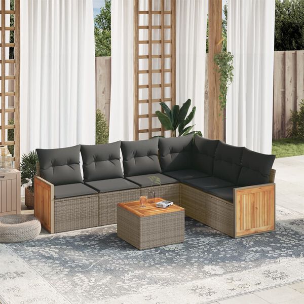 vidaXL Salon de jardin avec coussins 7 pcs gris r&eacute;sine tress&eacute;e