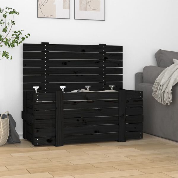 vidaXL Bo&icirc;te de rangement Noir 91x40,5x42 cm Bois massif de pin