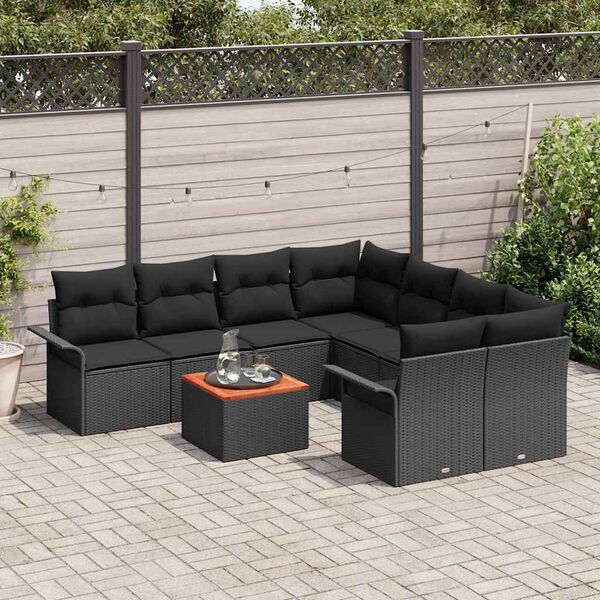 vidaXL Ensemble de canap&eacute; de jardin avec stockage 9 pcs Noir polyrotin