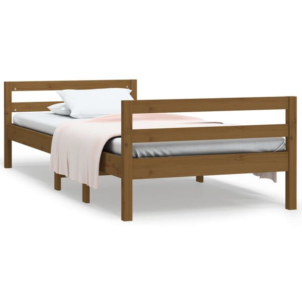 vidaXL Cadre de lit sans matelas marron miel 90x200 cm bois pin massif