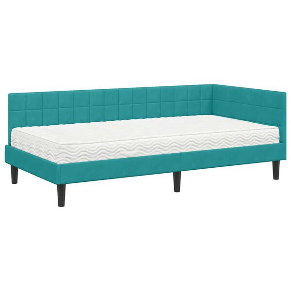 vidaXL Cadre de lit d'angle avec matelas Turquoise 90 x 190 cm Velours