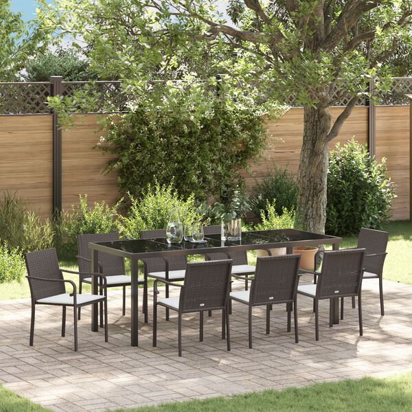 vidaXL Ensemble de salle &agrave; manger pour jardin 9 pcs Marron Poly rotin