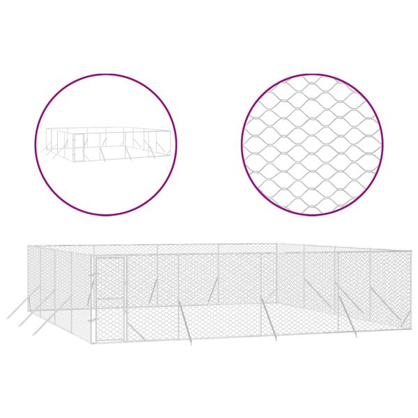 vidaXL Chenil d'ext&eacute;rieur pour chiens argent&eacute; 8x8x2 m acier galvanis&eacute;