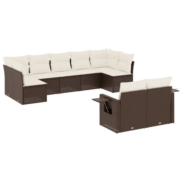 vidaXL Salon de jardin avec coussins 9 pcs marron r&eacute;sine tress&eacute;e