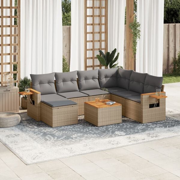 vidaXL Salon de jardin avec coussins 8 pcs beige r&eacute;sine tress&eacute;e