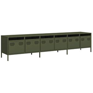 vidaXL Meuble TV vert olive 202x39x43,5 cm acier lamin&eacute; &agrave; froid