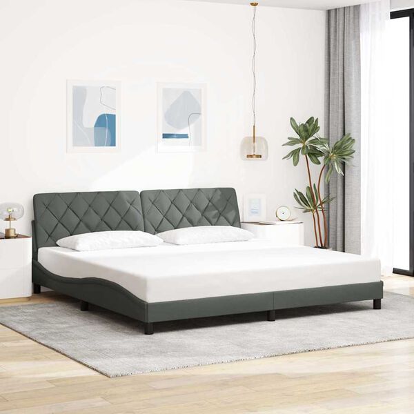 vidaXL Cadre de lit avec LED sans matelas gris fonc&eacute; 200x200 cm tissu