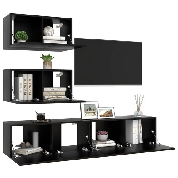 vidaXL Ensemble de meuble TV 4 pcs Noir Bois d'ing&eacute;nierie