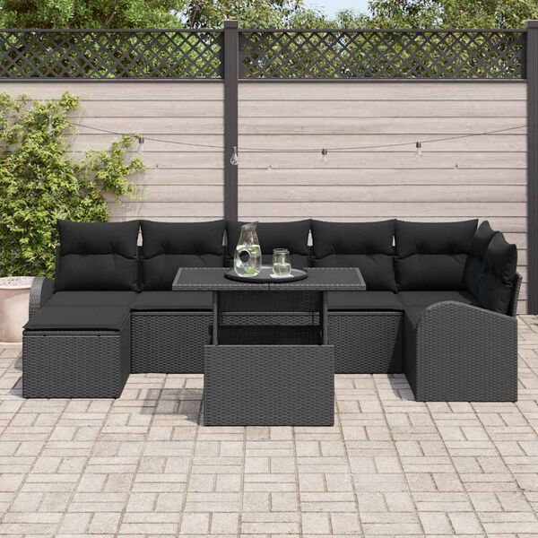 vidaXL Ensemble de canapé de jardin avec coussin 8 pcs Noir