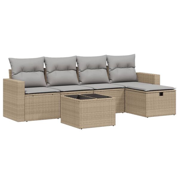 vidaXL Salon de jardin avec coussins 6pcs m&eacute;lange beige r&eacute;sine tress&eacute;e