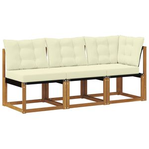 vidaXL Canap&eacute; d&rsquo;ext&eacute;rieur milieu et coin avec coussin 3 Pi&egrave;ce Naturel