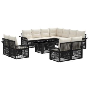 vidaXL Ensemble de canap&eacute; de jardin 12 pc Noir et blanc cr&egrave;me