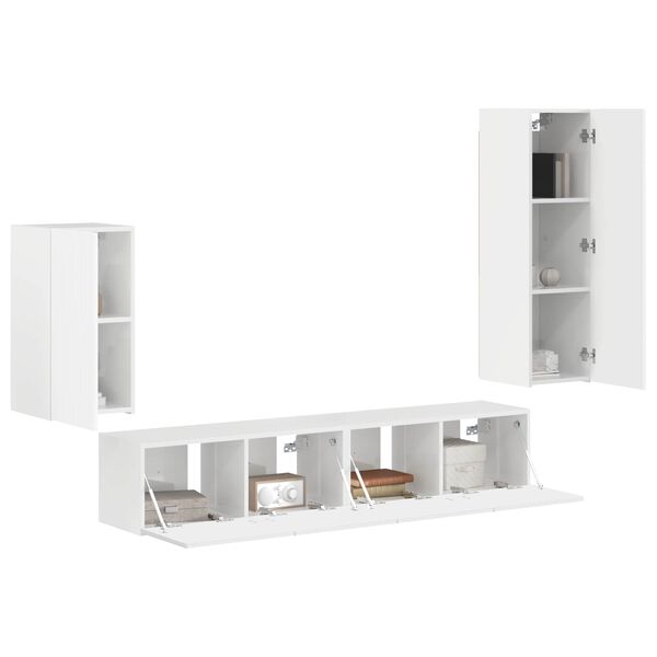 vidaXL Ensemble meuble TV 4 pcs Blanc brillant Bois d'ing&eacute;nierie