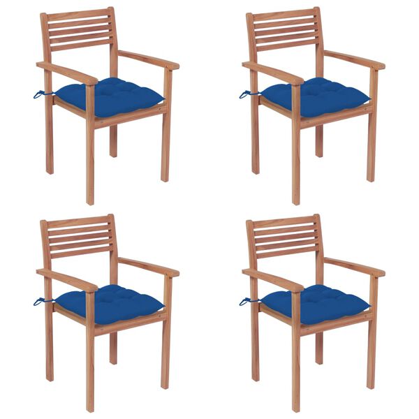 vidaXL Chaises de jardin lot de 4 et coussins bleu Bois de teck solide
