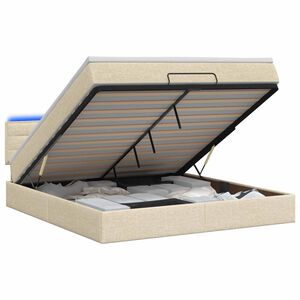 vidaXL Lit coffre avec matelas et LED Cr&egrave;me 180 x 200 cm Tissu