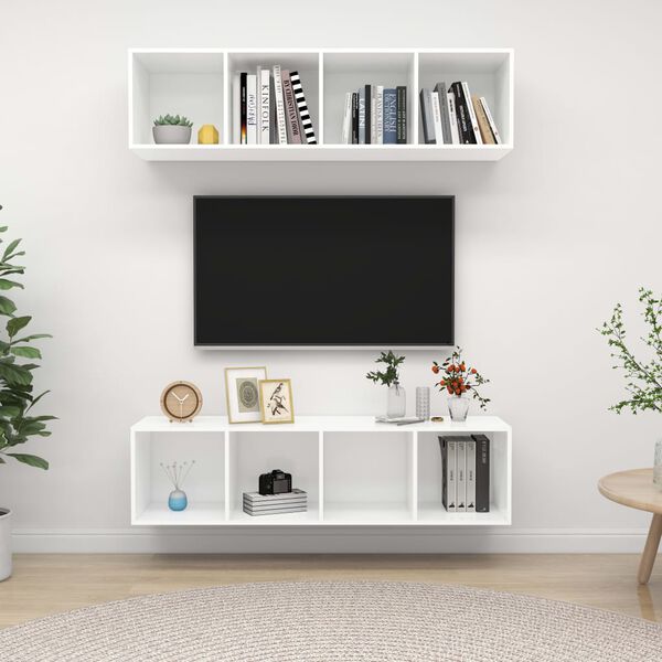 vidaXL Meubles TV muraux 2 pcs Blanc Bois d'ing&eacute;nierie