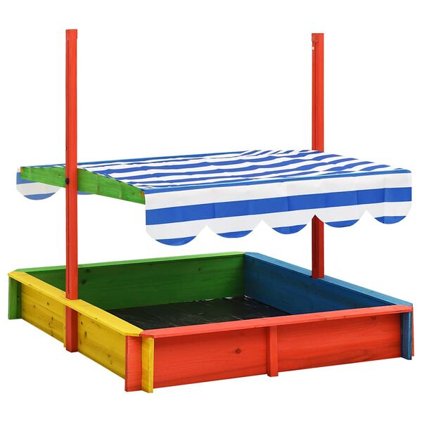 vidaXL Bac à sable avec toit réglable Bois de sapin Multicolore UV50