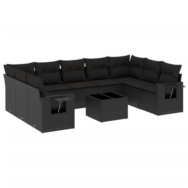 vidaXL Salon de jardin 10 pcs avec coussins noir résine tressée