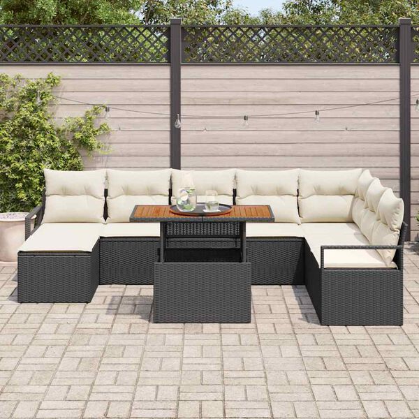 vidaXL Ensemble de canap&eacute; de jardin 9 pcs Noir Poly rotin