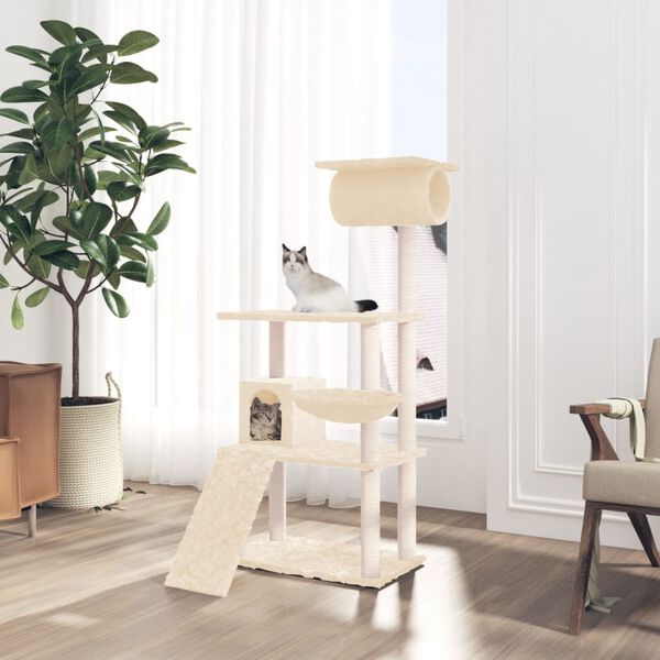 vidaXL Arbre &agrave; chat avec griffoirs en sisal Cr&egrave;me 131 cm
